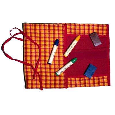 Cloth roll folder for Stockmar wax crayons red/yellow checkered