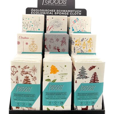 Christmas & New Year Celebration Counter Display Eco Sponge Cloths Set of 90. 100% MADE IN GERMANY