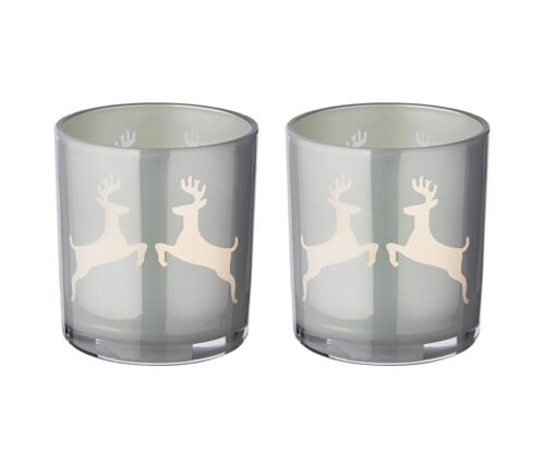 2er-Set Teelichtglas Loki (Höhe 8 cm) in Grau