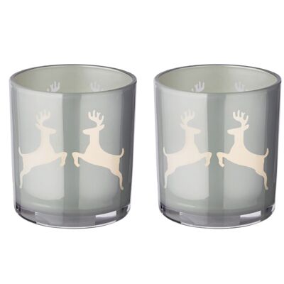 Set of 2 tea light glasses Loki (height 8 cm) in grey