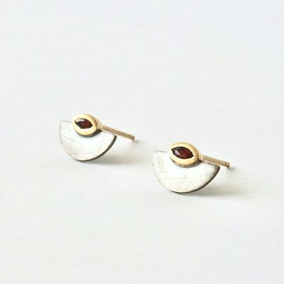 925 silver earrings with garnet, minimalist. Little ones. Jewelry.