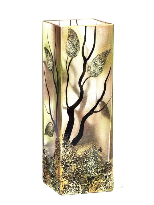 Handpainted glass vase for flowers 6360/300/lk269 | Square table vase height 30 cm