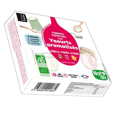 Gärbehälter für aromatisierte Joghurts: Vanille, Erdbeere und Zitrone