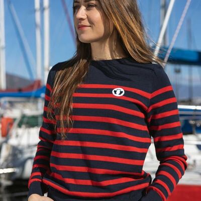 La Marinière - Maglia da donna in cotone biologico a righe blu rosse