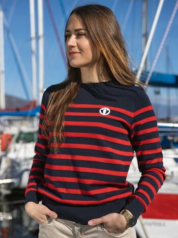 La Marinière - Pull femme coton bio rayé bleu rouge 1