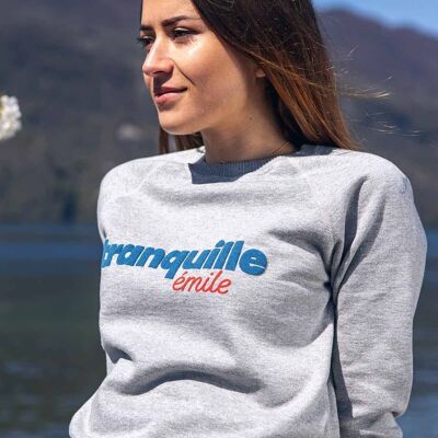 Tranquille Emile - Sweat femme coton gris chiné