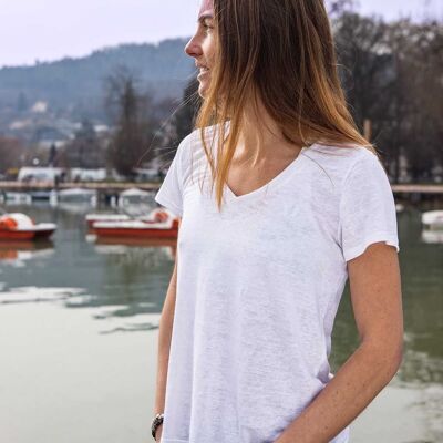 Das Unverzichtbare - Weißes Leinen-T-Shirt für Damen