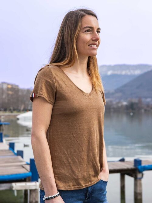L'Indispensable - Tshirt femme lin brun