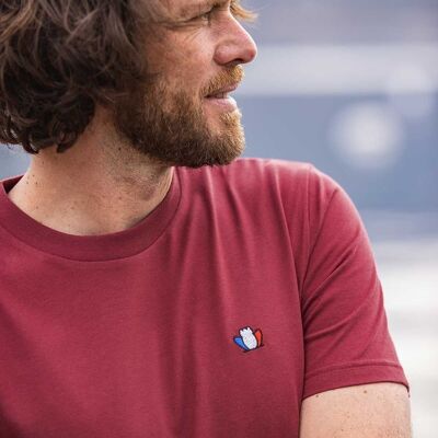 L'Authentique 3.0 - Camiseta de hombre de algodón orgánico rojo burdeos