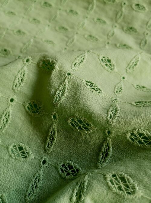 Tissu broderie anglaise motif petits croisillons coloris sauge - Lindsay-22