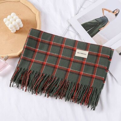 Vintage Plaid Print Tassel Scarf