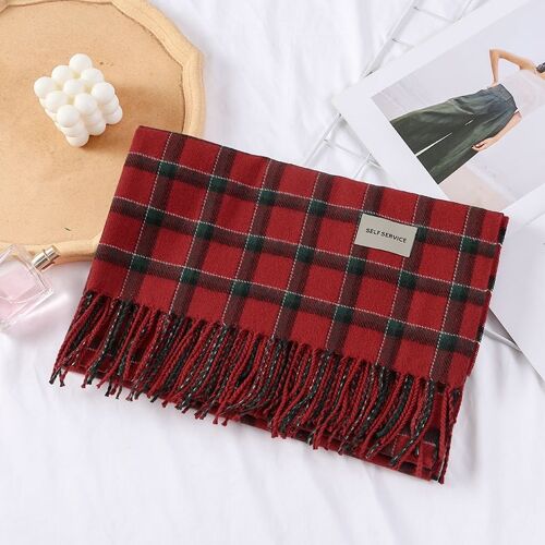 Vintage Plaid Print Tassel Scarf