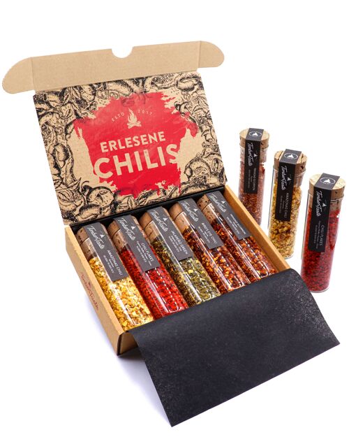 Scharfes Chili Geschenkset bis 700000 Scoville I 5 handverlesene Chilis, inkl. Chililexikon (PDF) I Top Chili Set für Hobbyköche