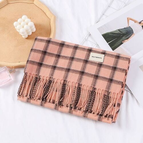 Vintage Plaid Print Tassel Scarf