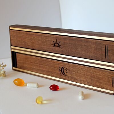 wooden pill box, pill organizer box, vitamins and daily pills, pill organizer, wooden box