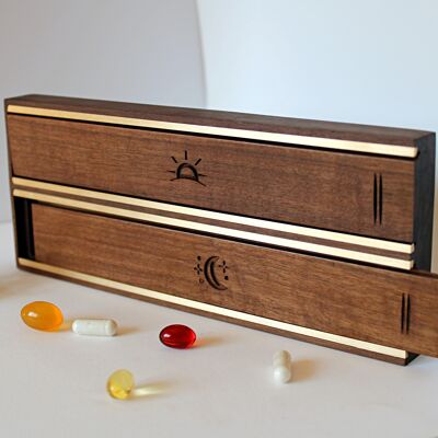 wooden pill box, pill organizer box, vitamins and daily pills, pill organizer, wooden box