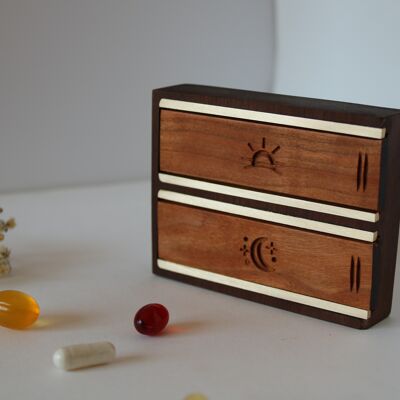 small daily pill box, pill box for purse, wooden pill box, pill organizer, personalized gift