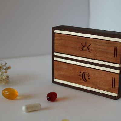 small daily pill box, pill box for purse, wooden pill box, pill organizer, personalized gift