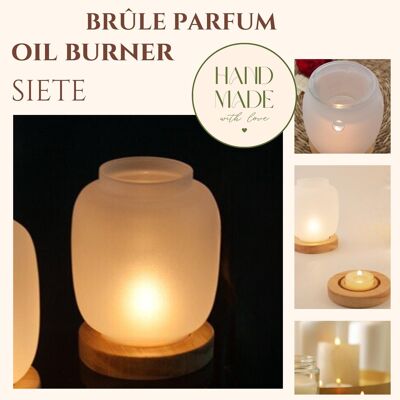 Perfume Burner Inspiration Series - Siete - Essential Oils, Fondants, Scented Waxes - Wood and Glass Tealight Candle Holder - Gift Idea