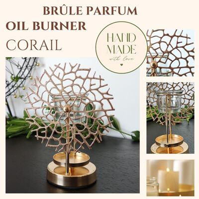 Brûle Parfum Série Inspiration – Corail – Chauffe Cires Parfumées – Diffuseur Parfum Intérieur – Bougeoir Motif en Métal – Original et Décoratif