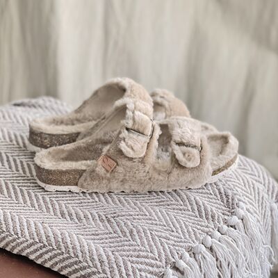Calm beige textile home slippers
