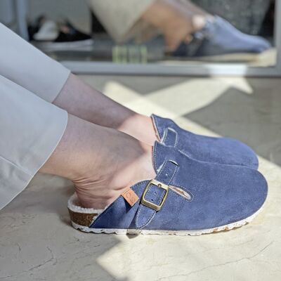 Happy blue suede home slippers