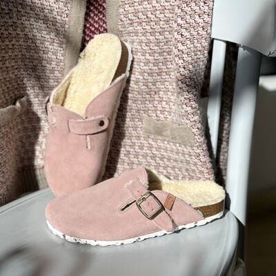 Happy pink suede home slippers