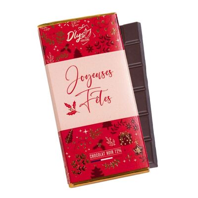 Tablette de chocolat "Joyeuses Fêtes" - Chocolat noir 72%