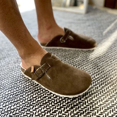 Glad slippers in brown split leather