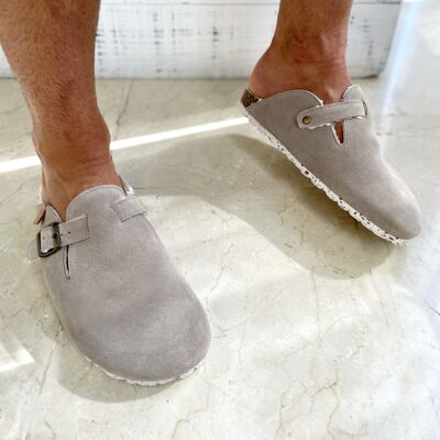 Glad slippers in beige split leather