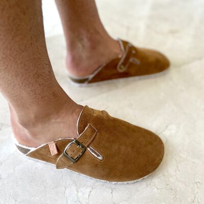 Glad slippers in light brown split leather