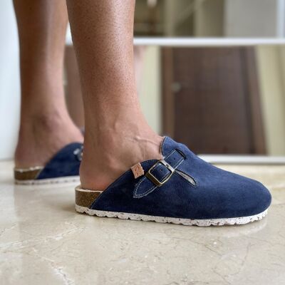 Glad slippers in blue split leather