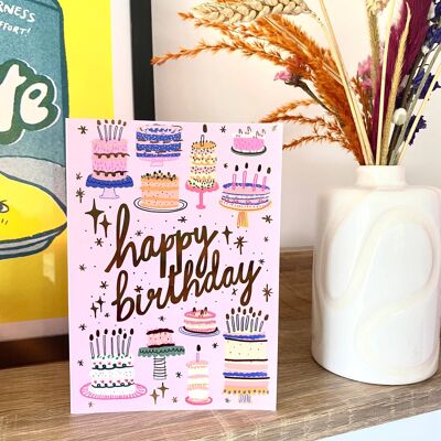 Happy Birthday cake pattern greeting card