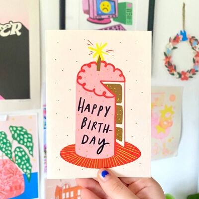 Happy birthday cake greeting card