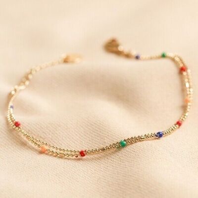 Bracciale a strati con catena a sfere smaltate arcobaleno in oro