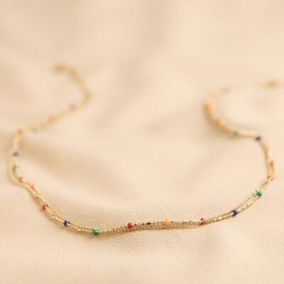 Mehrlagige Halskette mit Regenbogen-Emaille-Kugelkette in Gold