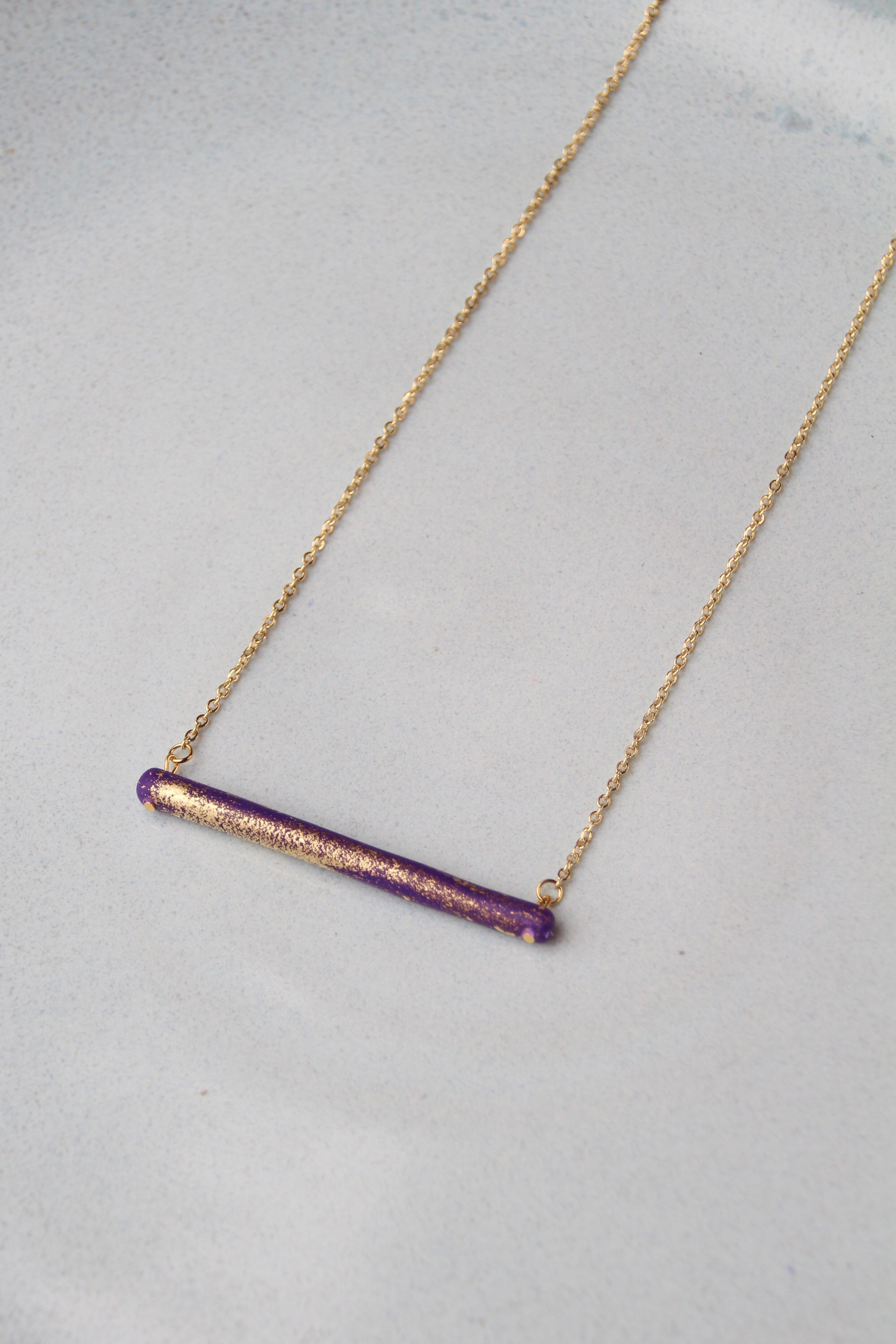 Buy wholesale Polymer clay necklace, violet blue x gold leaf