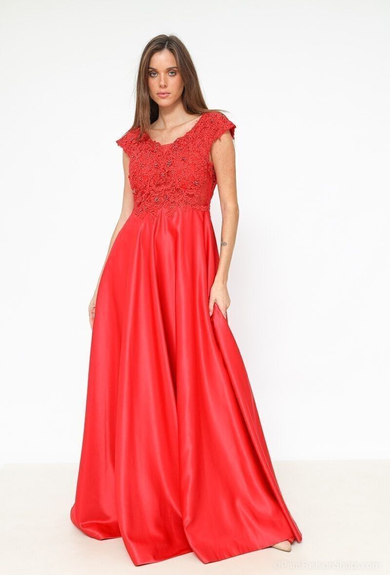 Abito da sera impreziosito da perle Rosso carminio