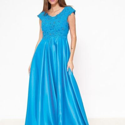 Cyan Blue Beaded Evening Dress