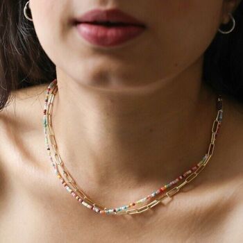 Collier superposé de perles et de chaînes arc-en-ciel en or 2