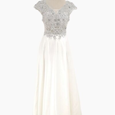 Ivory White Beaded Evening Dress