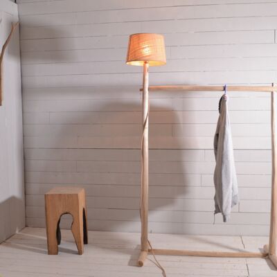 Clothes stand and bohemian wooden floor lamp, handmade