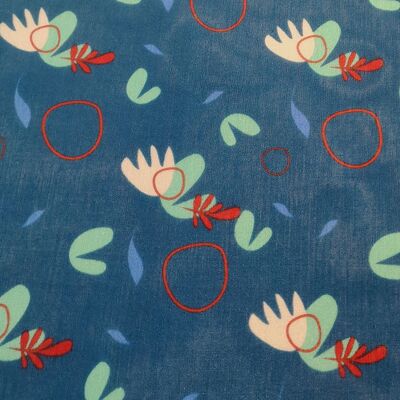 Tissu coton soie motif retro anneaux colori bleu - Fogli-22