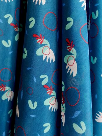 Tissu coton soie motif retro anneaux colori bleu - Fogli-22 3