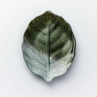 Plato de vidrio de 28 cm - Diseño de hojas - Verde y plata