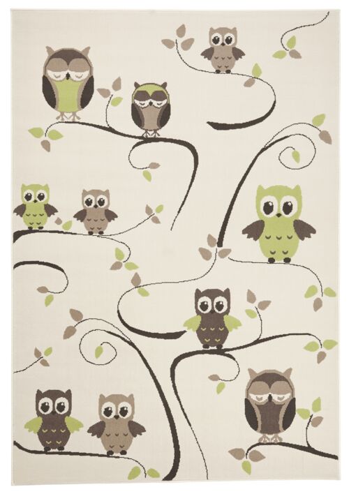 Design Velours Carpet for Kids Owl's Bambini beige green
