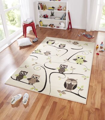 Tapis Velours Design pour Enfants Owl's Bambini beige vert 3