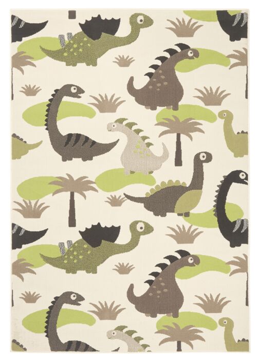 Design Velours Carpet for Kids Dinosaur Bambini beige green