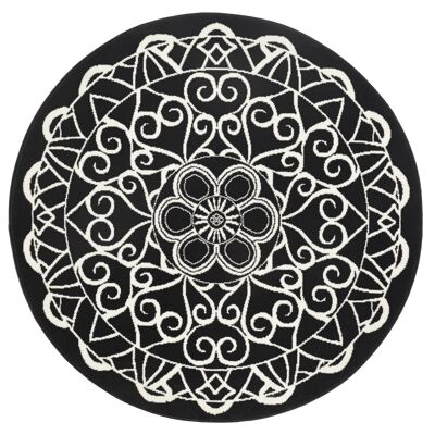 Alfombra de terciopelo de diseño Mandala redonda Capri negra