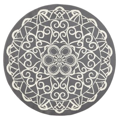 Alfombra de terciopelo de diseño Mandala redonda Capri gris